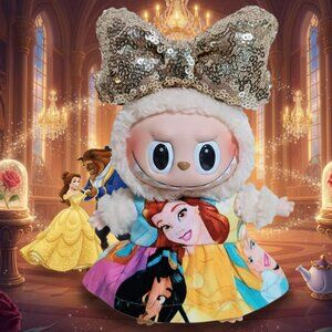 Labubu Disney Princess Belle Inspired Dress with Oversized Sparkle Bow Outfit